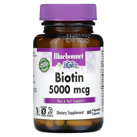 Bluebonnet Nutrition, Biotin, 5,000 mcg, 60 Vegetable Capsules - Supply Center USA