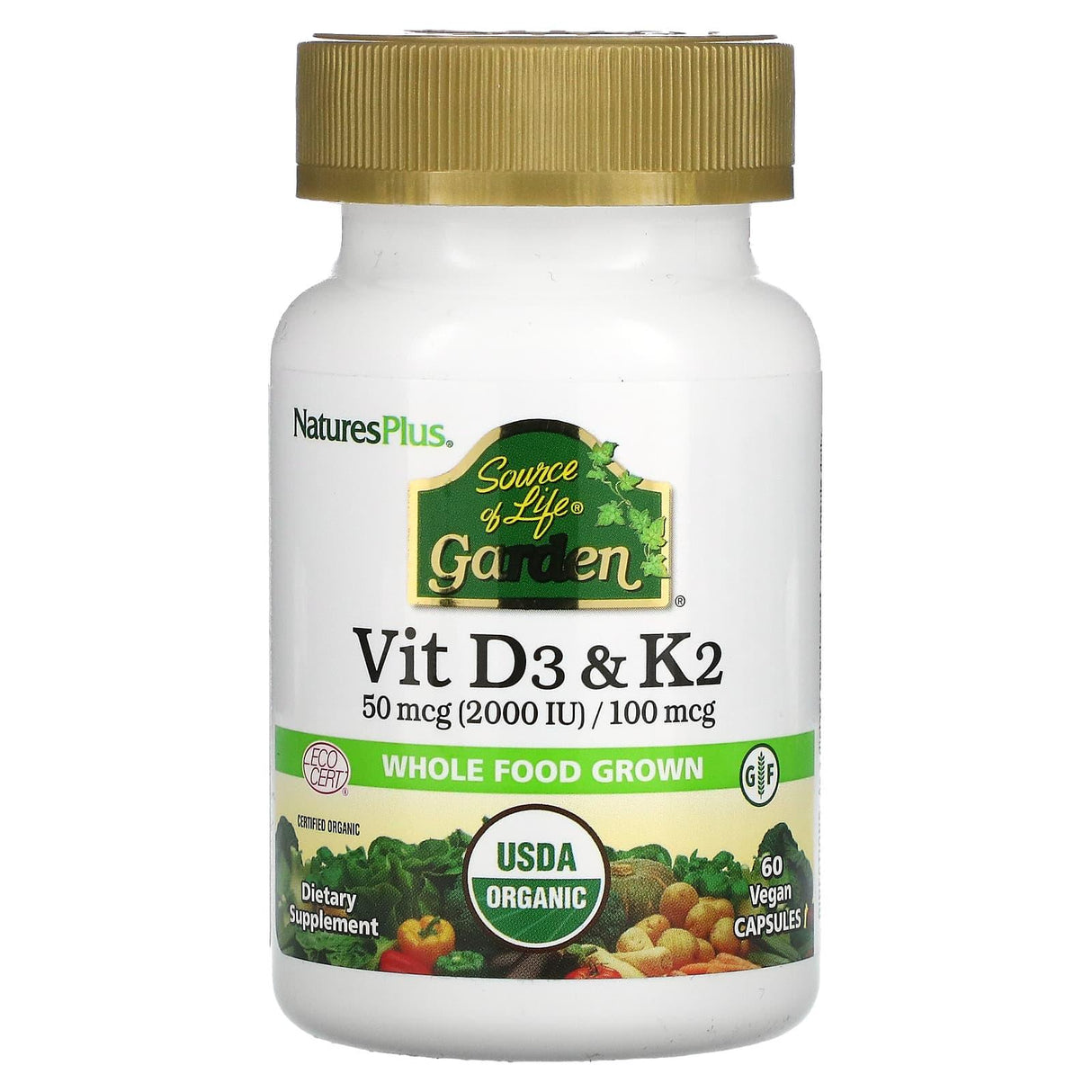 NaturesPlus, Source of Life Garden, Vit D3 & K2, 60 Vegan Capsules - Supply Center USA