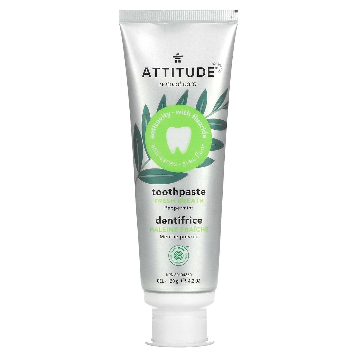 ATTITUDE, Toothpaste, Anticavity with Fluoride, Fresh Breath, Peppermint, 4.2 oz (120 g) - Supply Center USA