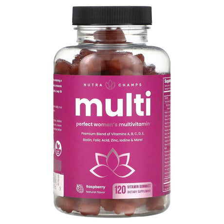 NutraChamps, Multi, Perfect Women's Multivitamin, Raspberry , 120 Vitamin Gummies - Supply Center USA