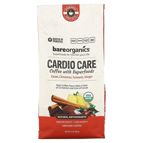 BareOrganics, Cardio Care, Coffee With Superfoods, Ground, Medium Roast, 10 oz (283 g) - Supply Center USA