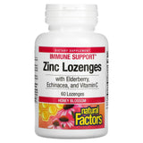 Natural Factors, Zinc Lonzenges, With Elderberry, Echinacea & Vitamin C, Honey Blossom, 60 Lozenges - Supply Center USA