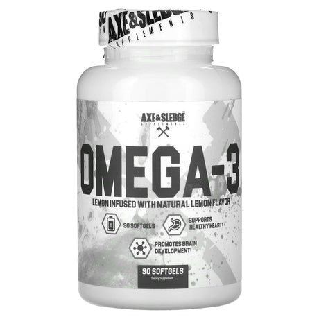 Axe & Sledge Supplements, Basics, Omega-3, Natural Lemon, 90 Softgels - Supply Center USA