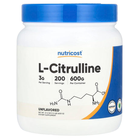 Nutricost, L-Citrulline, Unflavored , 1.3 lb (600 g) - Supply Center USA