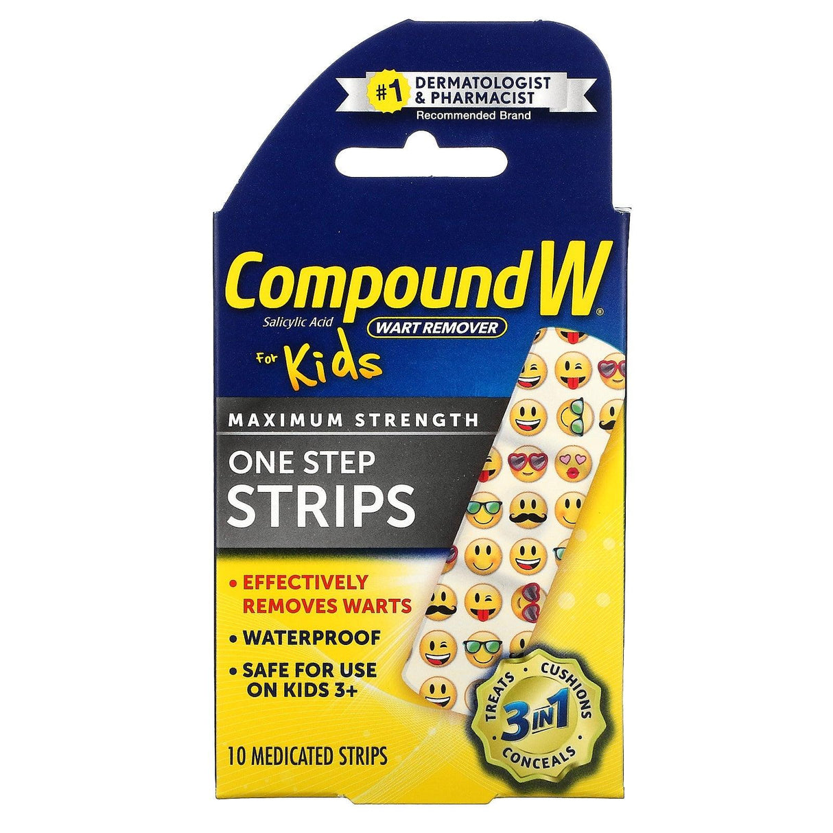 Compound W, Wart Remover, One Step Strips, Maximum Strength, For Kids, Ages 3+, 10 Medicated Strips - Supply Center USA