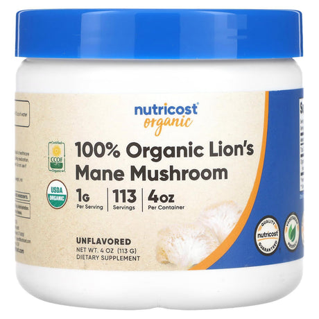 Nutricost, Organic Lion's Mane Mushroom, Unflavored, 1 lb (454 g) - Supply Center USA