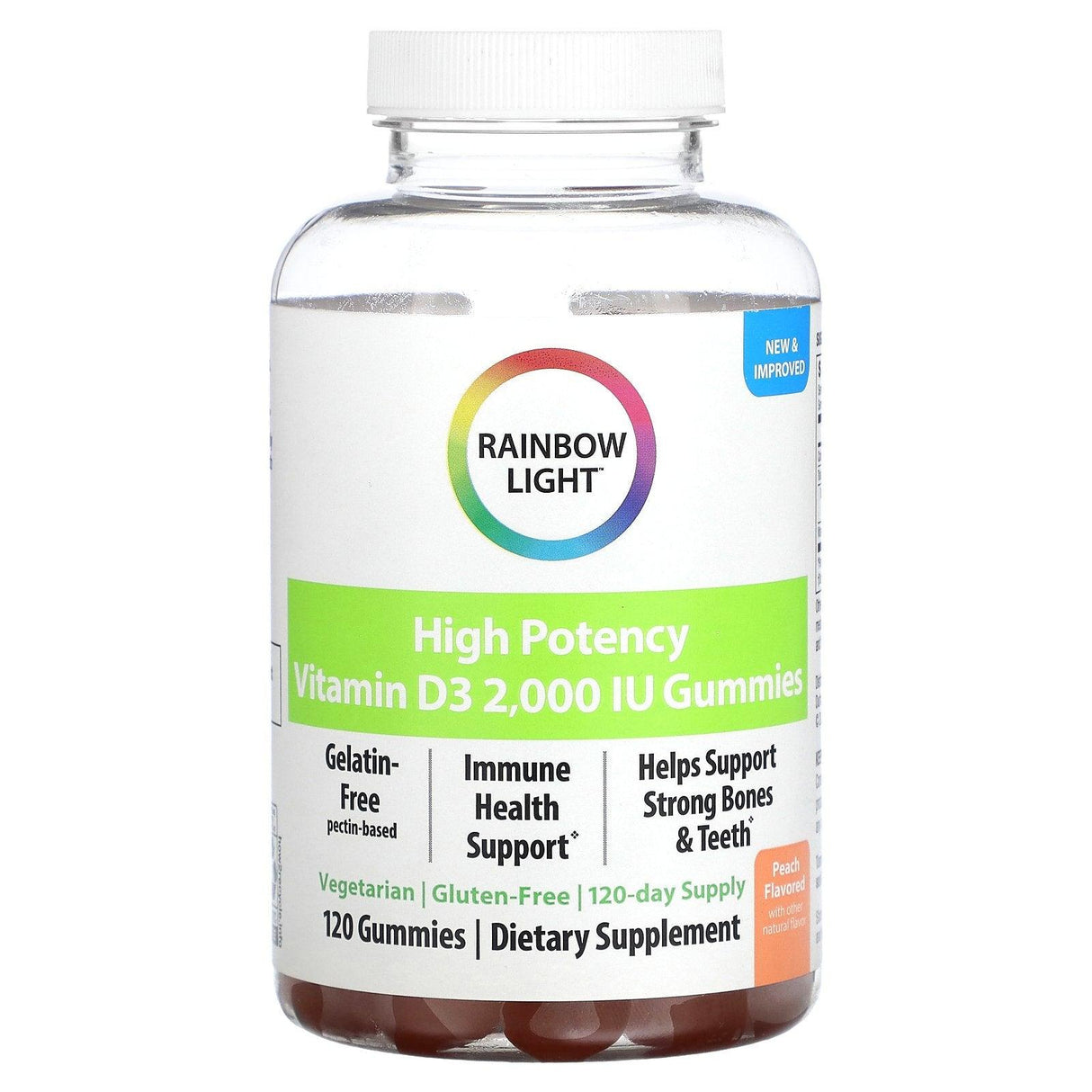 Rainbow Light, High Potency Vitamin D3, Peach, 2,000 IU, 120 Gummies - Supply Center USA