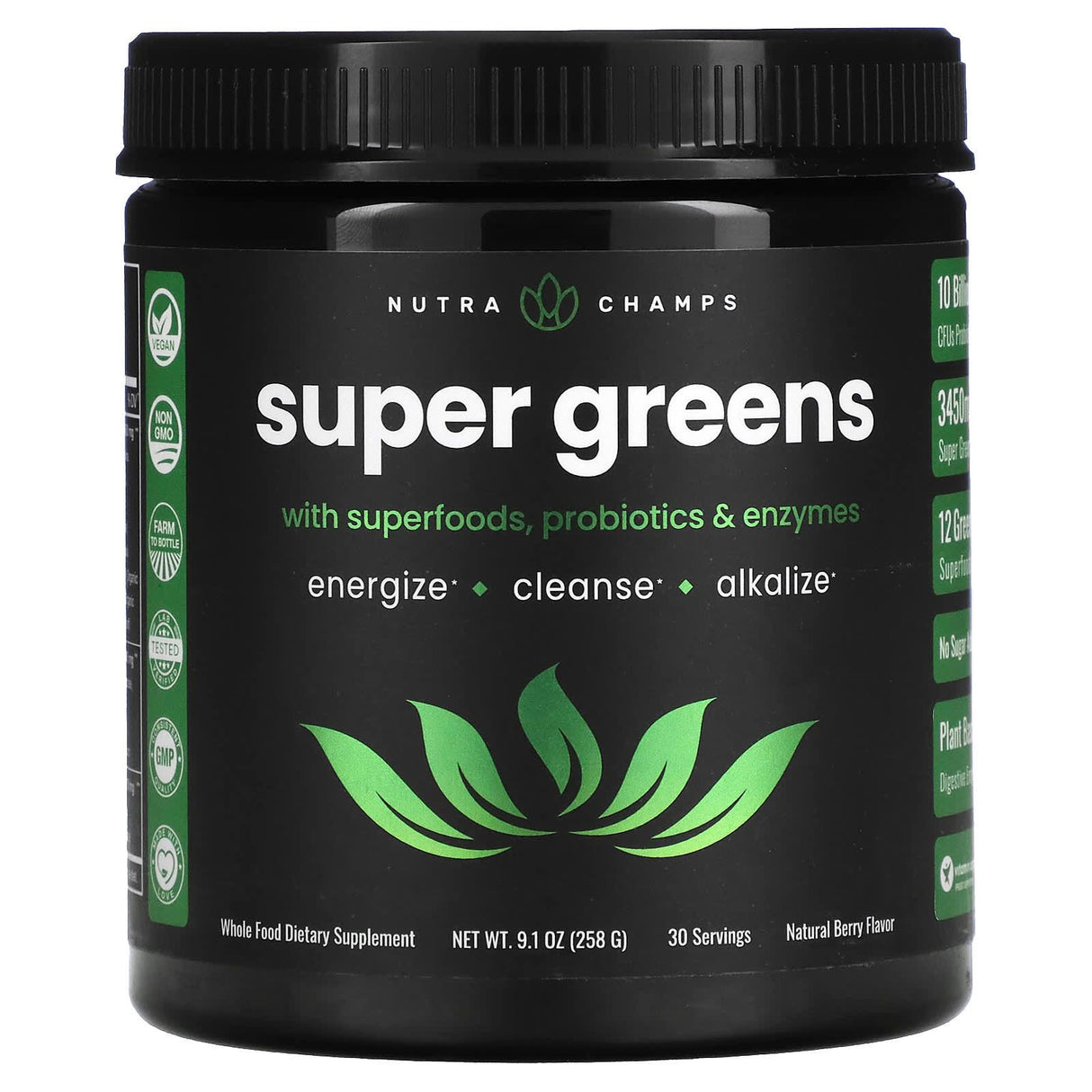 NutraChamps, Super Greens, Natural Berry, 9.1 oz (258 g) - Supply Center USA