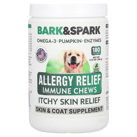 Bark&Spark, Allergy Relief Immune Chews, Itchy Skin Relief, For Dogs, Peanut Butter, 180 Soft Chews, 13.9 oz (396 g) - Supply Center USA