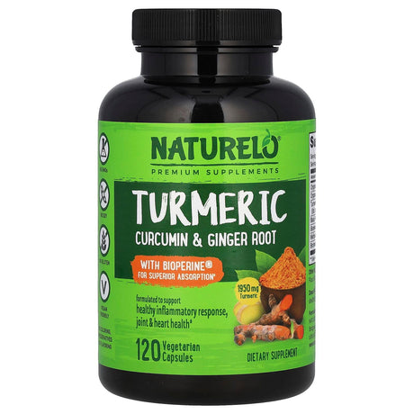 NATURELO, Turmeric Curcumin & Ginger Root With Bioperine®, 120 Vegetarian Capsules - Supply Center USA