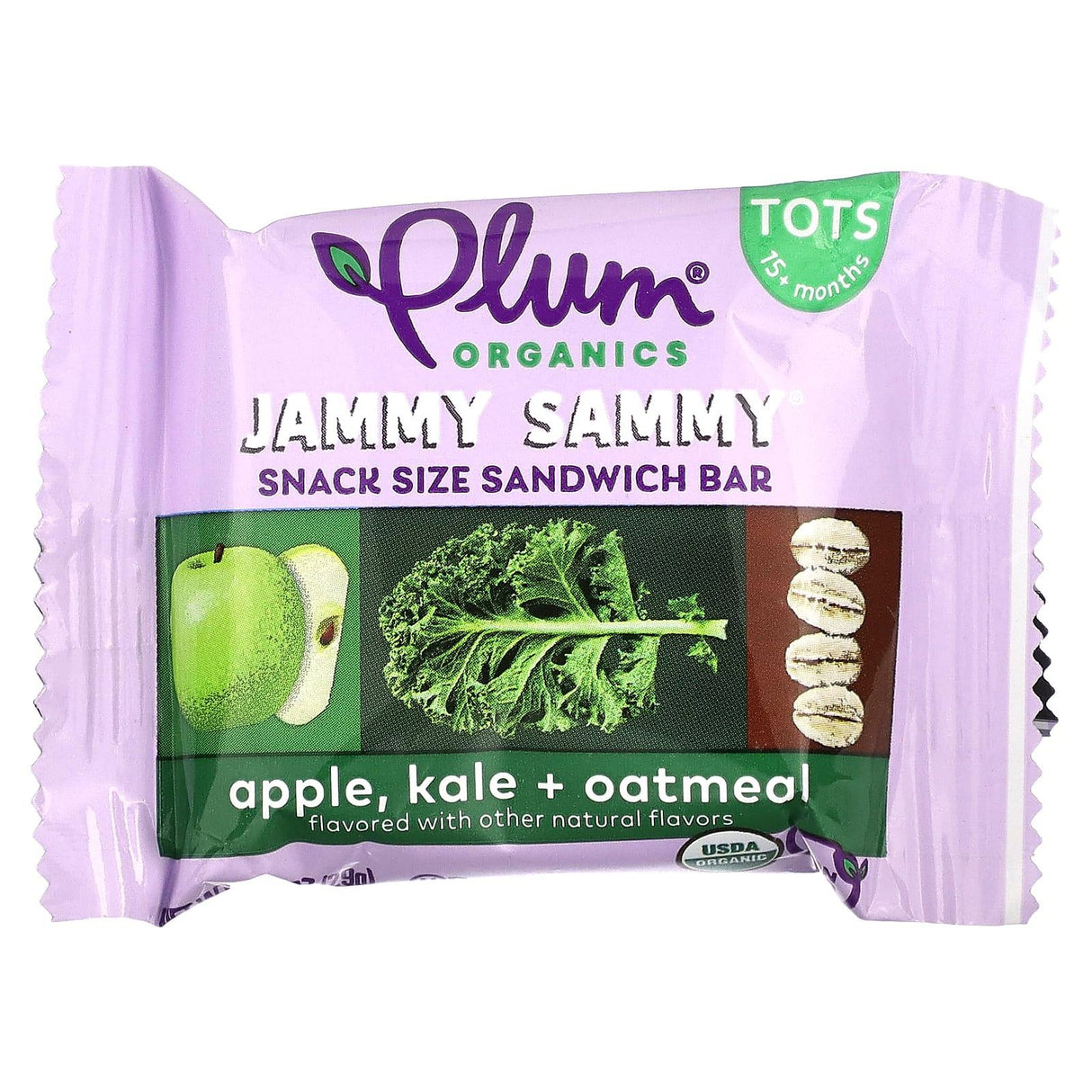 Plum Organics, Jammy Sammy, Snack Size Sandwich Bar, 15 Months and Up, Apple, Kale + Oatmeal, 5 Bars, 1.02 oz (29 g) Each - Supply Center USA