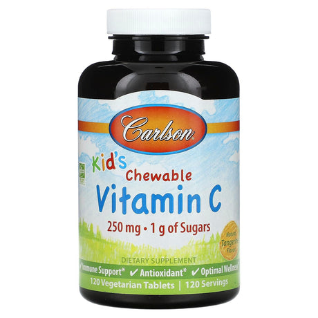 Carlson, Kid's Chewable Vitamin C, Natural Tangerine, 250 mg, 120 Vegetarian Tablets - Supply Center USA