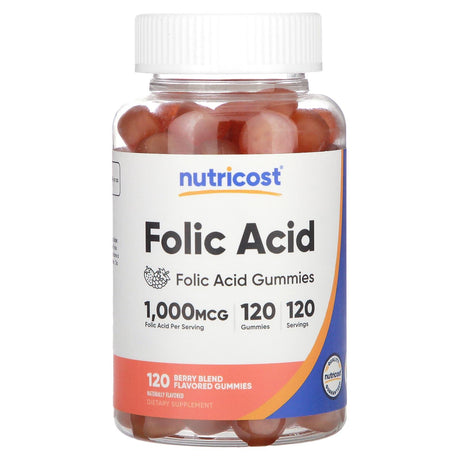 Nutricost, Folic Acid Gummies, Berry Blend, 1,000 mcg, 120 Gummies - Supply Center USA