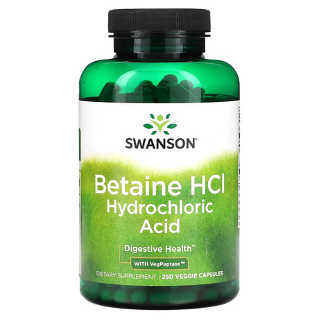 Swanson, Betaine HCl Hydrochloric Acid with VegPeptase, 250 Veggie Capsules - Supply Center USA