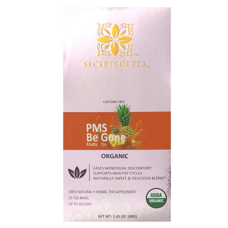 Secrets of Tea, Organic PMS Be Gone Fruits Tea, Caffeine Free, 20 Tea Bags, 1.41 oz (40 g) - Supply Center USA