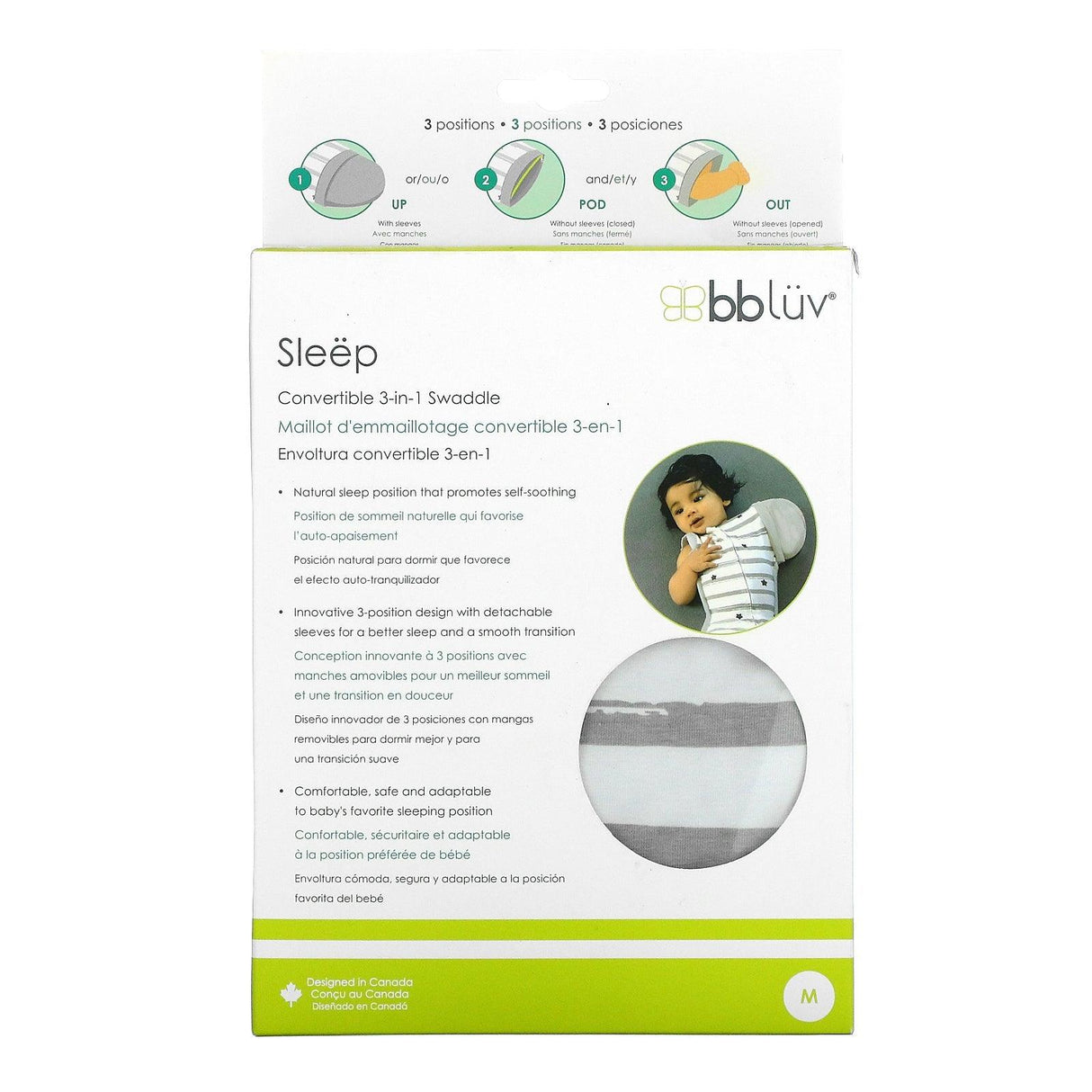 Bbluv, Sleep, Convertible 3-In1 Swaddle, 0+ Months, Medium, 1 Count - Supply Center USA