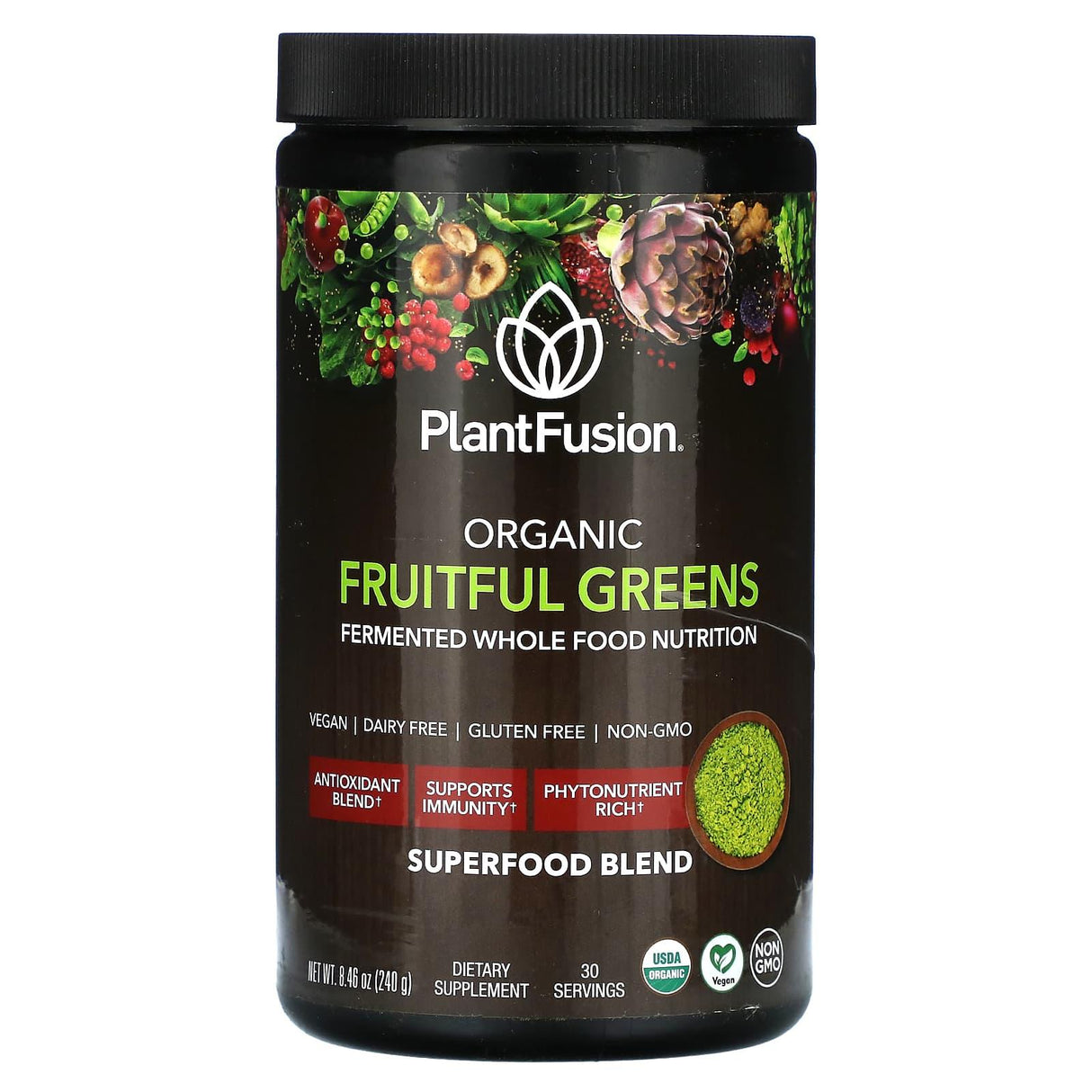 PlantFusion, Organic Fruitful Greens, 8.46 oz (240 g) - Supply Center USA