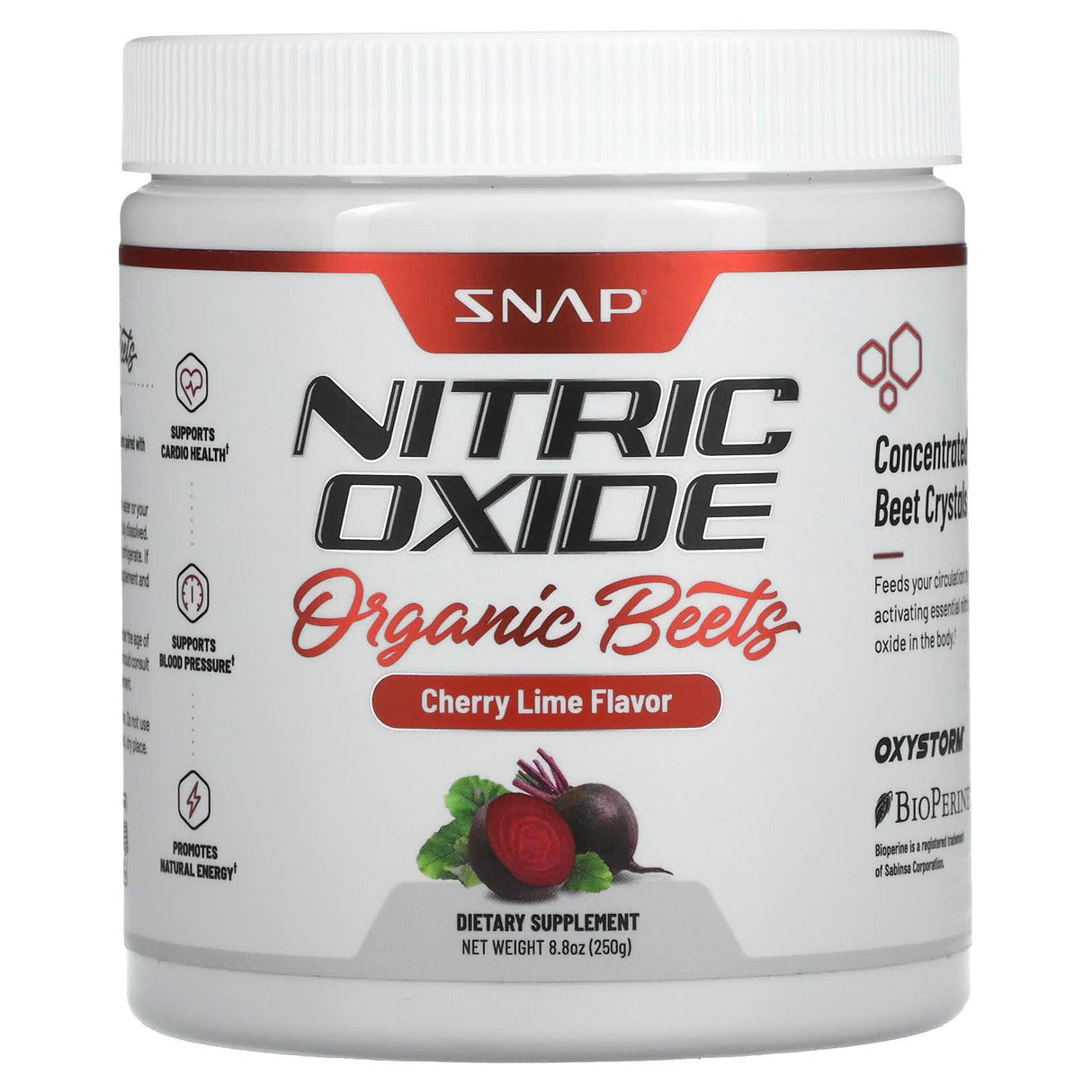 Snap Supplements, Nitric Oxide, Organic Beets, Cherry Lime, 8.8 oz (250 g) - Supply Center USA