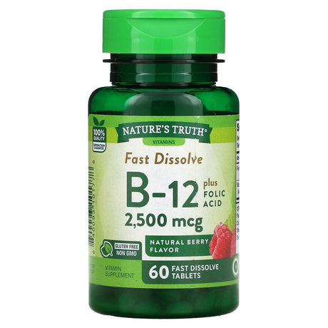 Nature's Truth, Vitamin B-12 plus Folic Acid, Natural Berry, 2,500 mcg, 60 Fast Dissolve Tablets - Supply Center USA