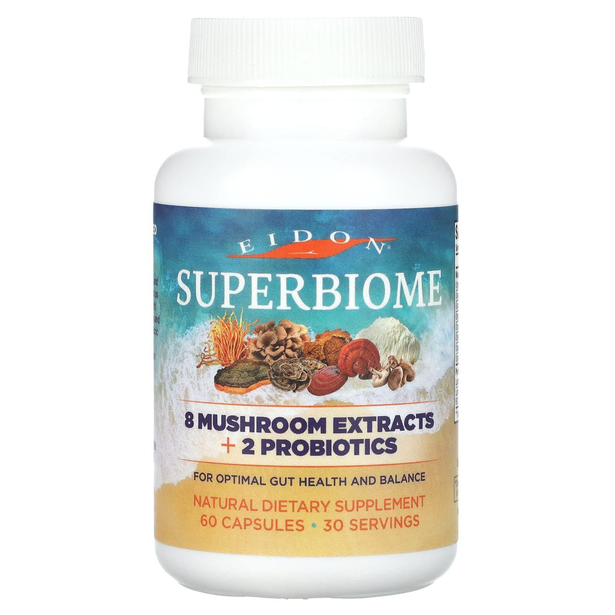 Eidon Mineral Supplements, Superbiome, 8 Mushroom Extracts + 2 Probiotics , 60 Capsules - Supply Center USA