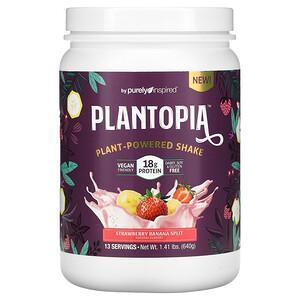 Purely Inspired, Plantopia, Plant-Powered Shake, Strawberry Banana Split, 1.41 lbs (640 g) - Supply Center USA