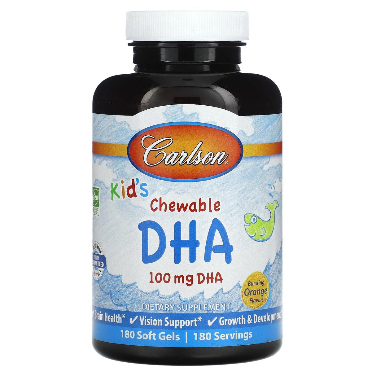 Carlson, Kid's Chewable DHA, Bursting Orange, 100 mg, 180 Soft Gels - Supply Center USA