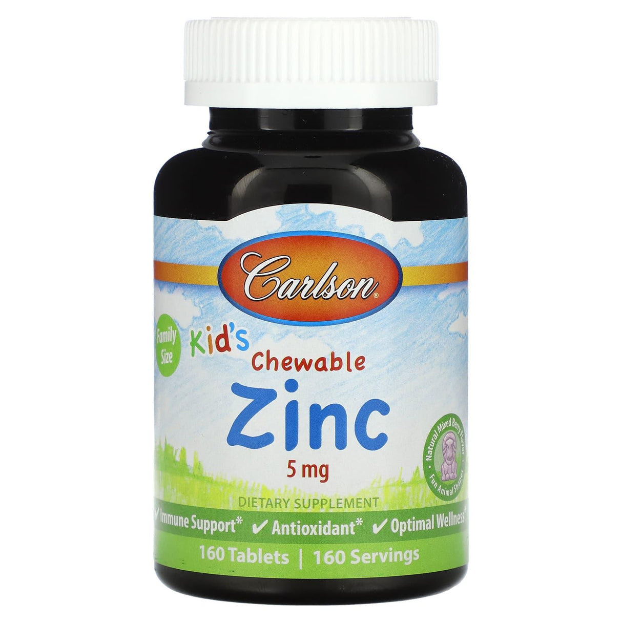 Carlson, Kid's Chewable Zinc, Natural Mixed Berry, 5 mg, 160 Tablets - Supply Center USA