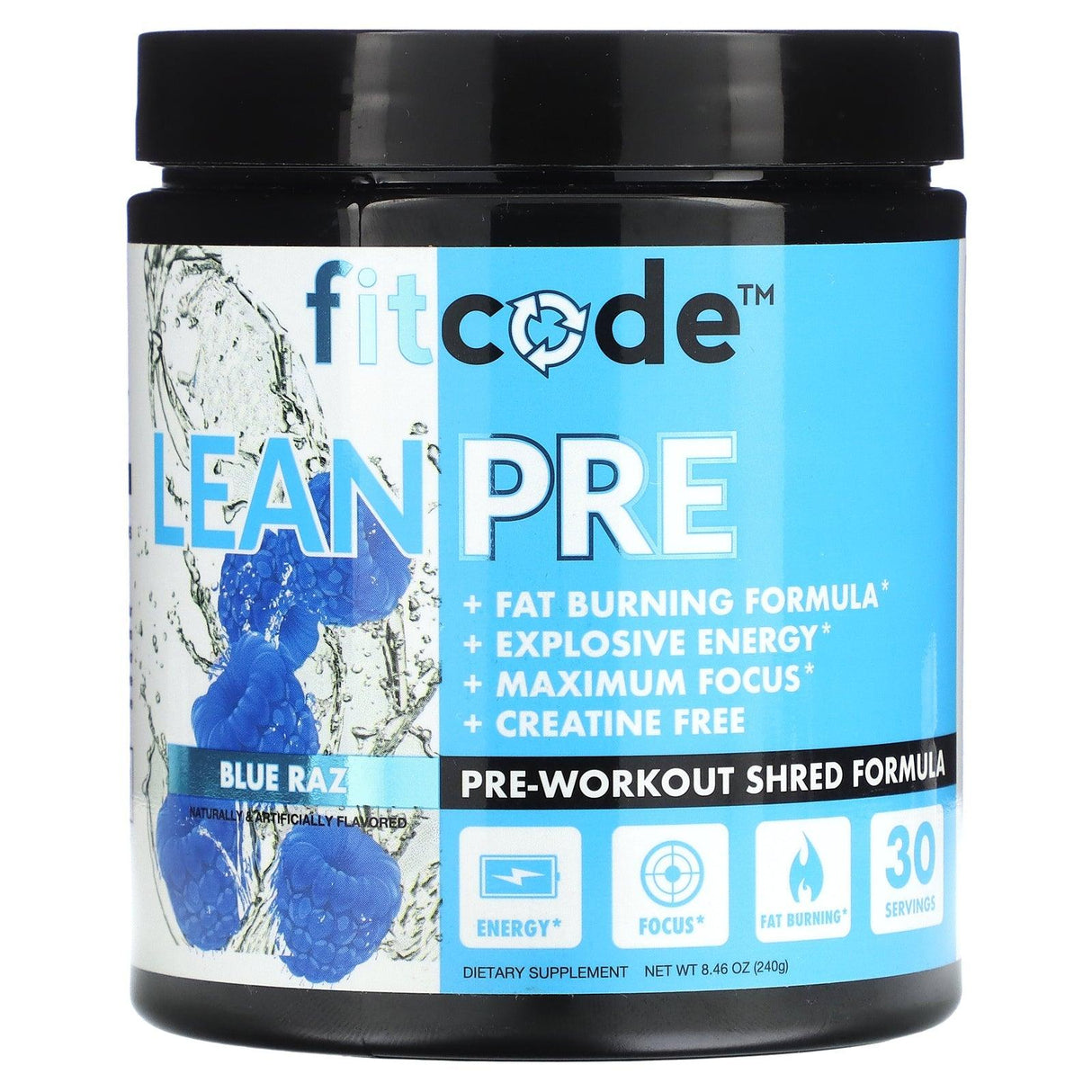 FITCODE, LeanPre, Pre-Workout Shred Formula, Blue Raspberry, 8.46 oz (240 g) - Supply Center USA