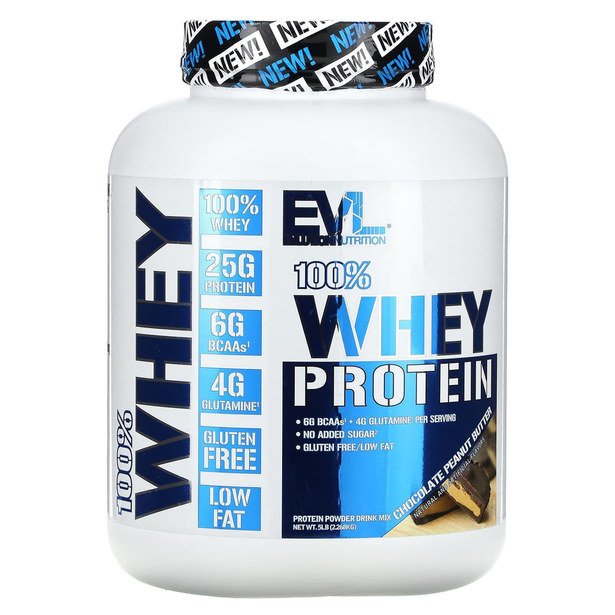 EVLution Nutrition, 100% Whey Protein, Chocolate Peanut Butter, 5 lb (2.268 kg) - Supply Center USA