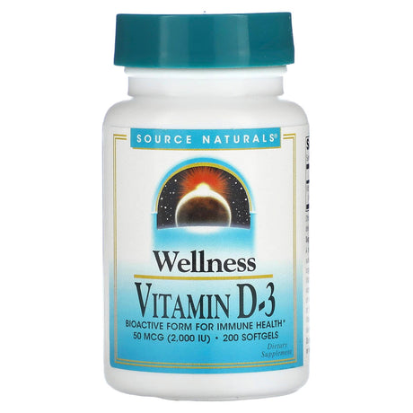 Source Naturals, Wellness, Vitamin D-3, 50 mcg (2,000 IU), 200 Softgels - Supply Center USA