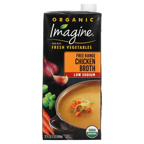 Imagine Soups, Organic Free Range Chicken Broth, Low Sodium, 32 fl oz (946 ml) - Supply Center USA