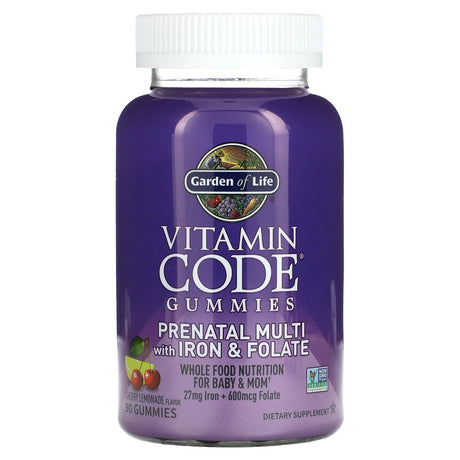 Garden of Life, Vitamin Code Gummies, Prenatal Multi with Iron & Folate, Cherry Lemonade, 90 Gummies - Supply Center USA