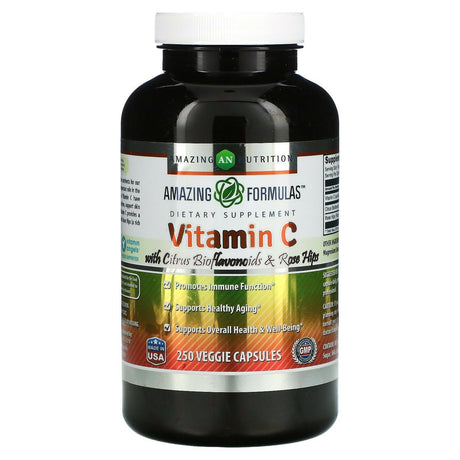 Amazing Nutrition, Vitamin C with Citrus Bioflavonoids & Rosehips, 250 Veggie Capsules - Supply Center USA