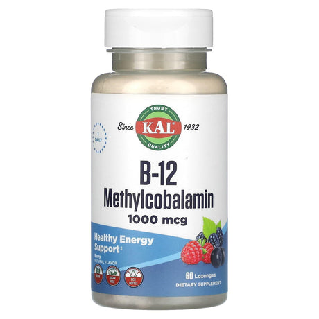 KAL, B-12 Methylcobalamin, Berry, 1,000 mcg, 60 Lozenges - Supply Center USA