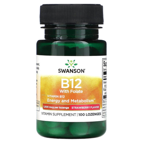 Swanson, Vitamin B12 with Folate, Strawberry, 1,000 mcg, 100 Lozenges - Supply Center USA