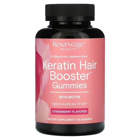 Reserveage Nutrition, Keratin Hair Booster Gummies With Biotin, Strawberry, 60 Gummies - Supply Center USA