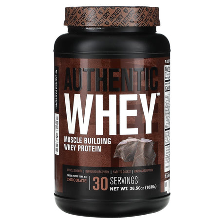 Jacked Factory, Authentic Whey, Muscle Building Whey Protein, Chocolate, 36.5 oz (1,035 g) - Supply Center USA