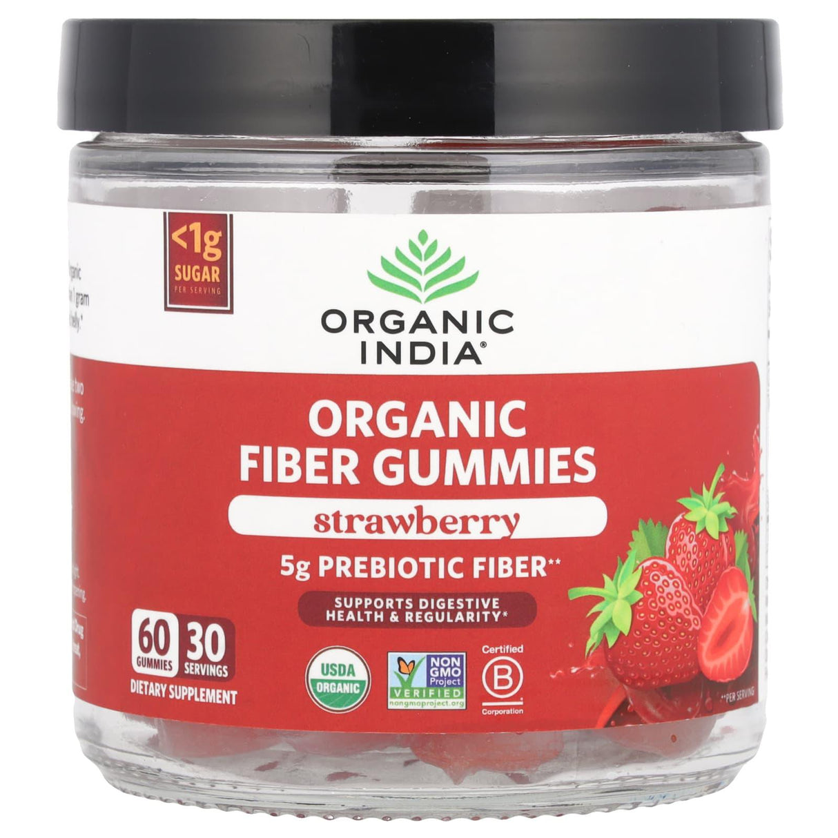 Organic India, Organic Fiber Gummies, Strawberry, 60 Gummies - Supply Center USA