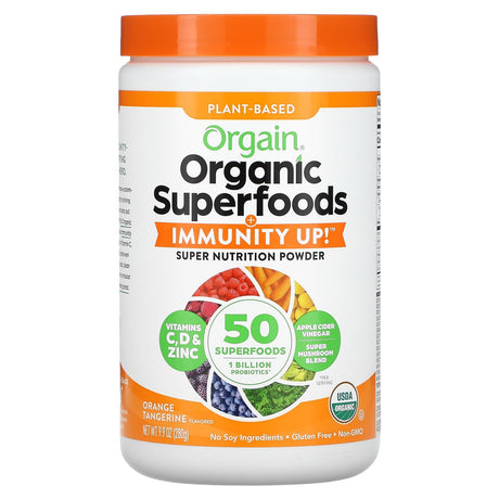 Orgain, Plant-Based, Organic Superfoods + Immunity Up, Orange Tangerine, 9.9 oz (280 g) - Supply Center USA