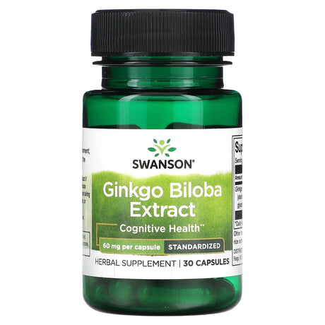 Swanson, Ginkgo Biloba Extract, Standardized, 60 mg, 30 Capsules - Supply Center USA