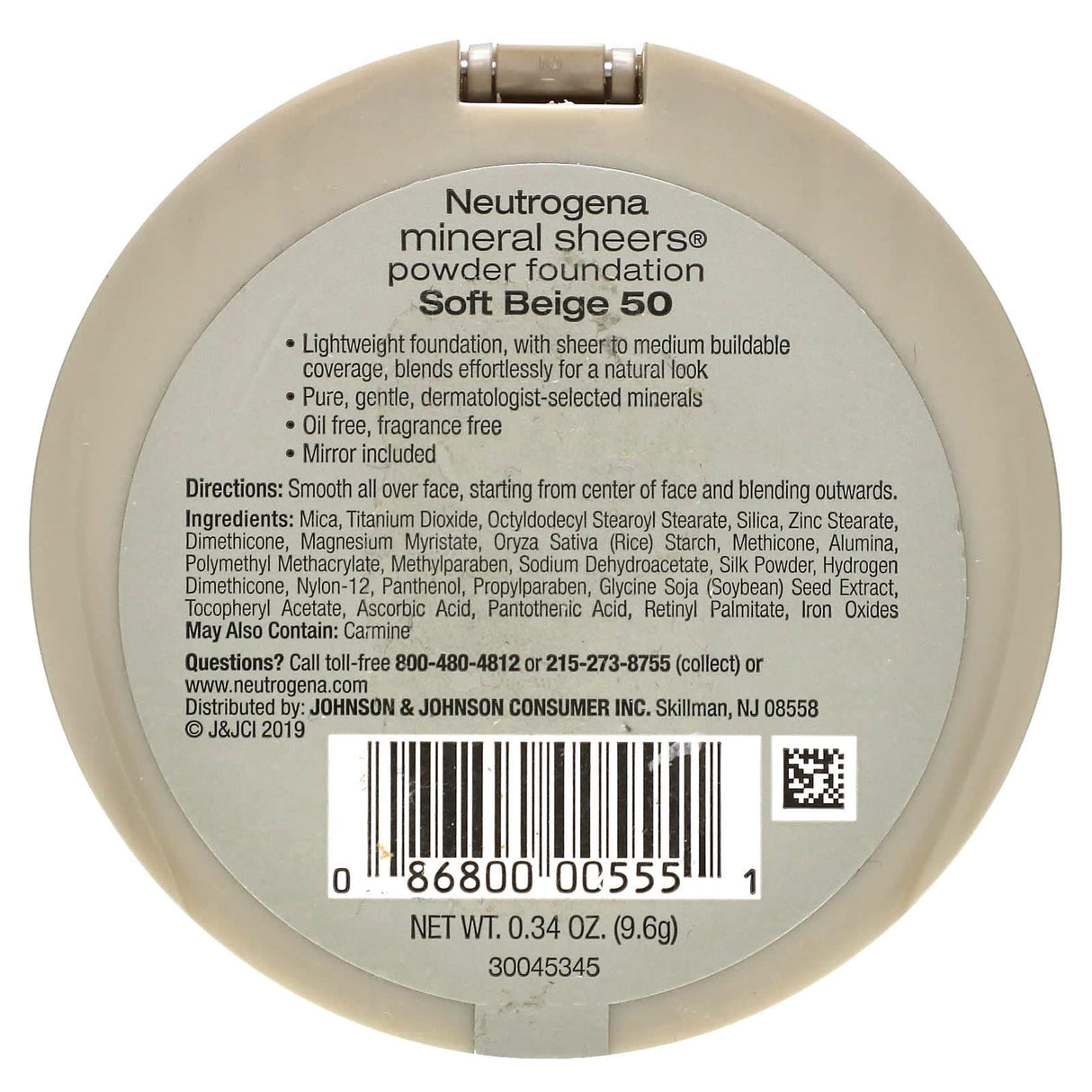 Neutrogena, Mineral Sheers, Powder Foundation, Soft Beige 50, 0.34 oz (9.6 g) - Supply Center USA