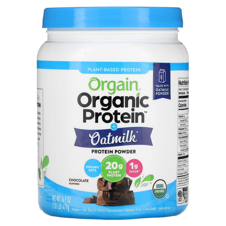 Orgain, Organic Protein Powder + Oatmilk, Plant Based, Chocolate, 1.05 lb (479 g) - Supply Center USA