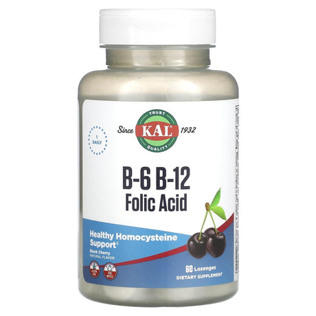 KAL, B-6 B-12 Folic Acid, Black Cherry, 60 Lozenges - Supply Center USA