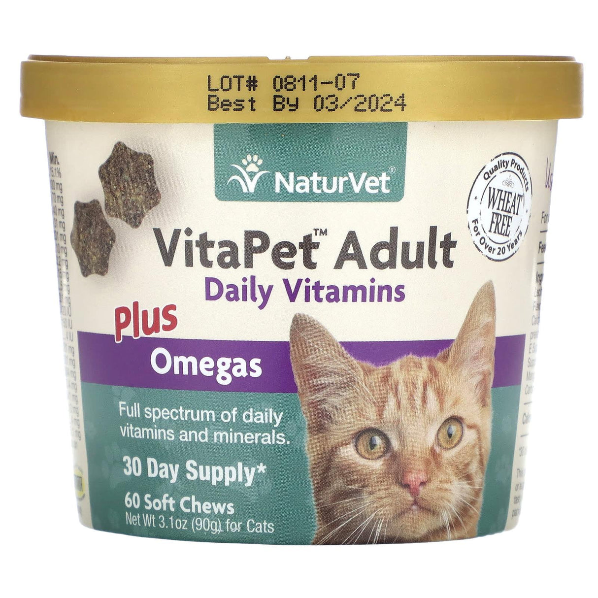 NaturVet, VitaPet Adult, Daily Vitamins Plus Omegas, For Cats, 60 Soft Chews, 3.1 oz (90 g) - Supply Center USA