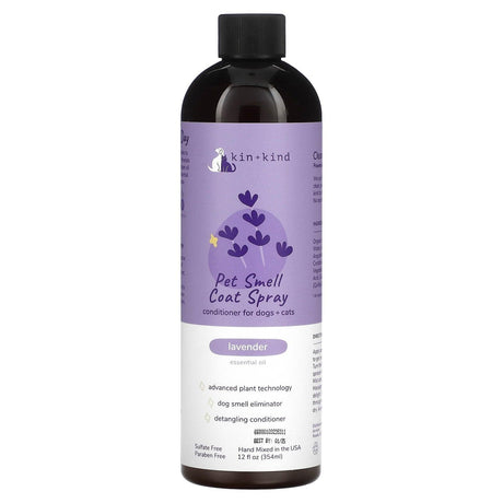 Kin+Kind, Pet Smell Coat Spray Conditioner, For Dogs + Cats, Lavender, 12 fl oz (354 ml) - Supply Center USA