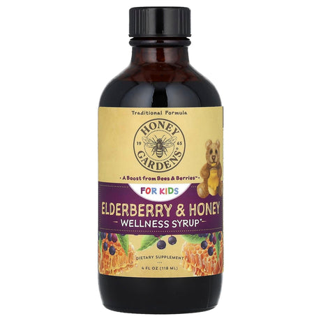 Honey Gardens, For Kids, Wellness Syrup, Elderberry & Honey, 4 fl oz (118 ml) - Supply Center USA