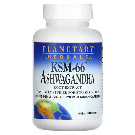 Planetary Herbals, KSM-66® Ashwagandha Root Extract, 600 mg, 60 Vegetarian Capsules (300 mg per Capsule) - Supply Center USA