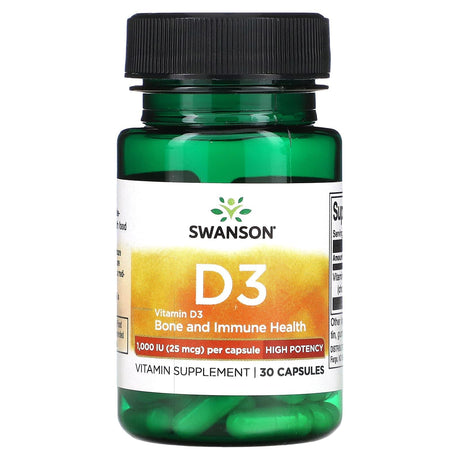 Swanson, Vitamin D3, High Potency, 1,000 IU (25 mcg), 30 Capsules - Supply Center USA