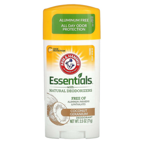 Arm & Hammer, Essentials with Natural Deodorizers, Deodorant, Coconut Geranium, 2.5 oz (71 g) - Supply Center USA