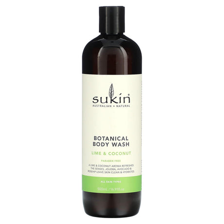 Sukin, Botanical Body Wash, Lime & Coconut, 16.91 fl oz (500 ml) - Supply Center USA